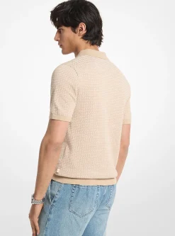 Polo en coton à rayures texturées