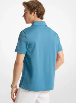 Polo zippé en piqué de coton mélangé