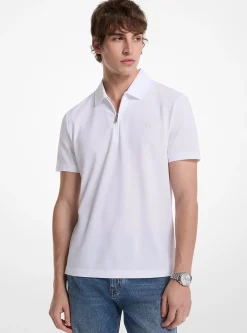 Polo zippé en piqué de coton mélangé