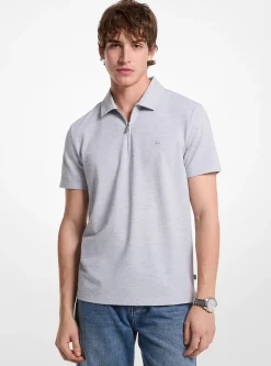 Polo zippé en piqué de coton mélangé