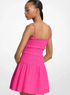 Robe débardeur smockée en popeline de coton