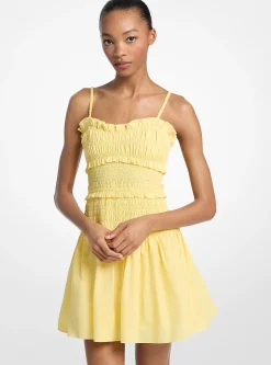 Robe débardeur smockée en popeline de coton