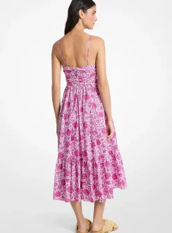 Robe mi-longue en popeline de coton à imprimé floral
