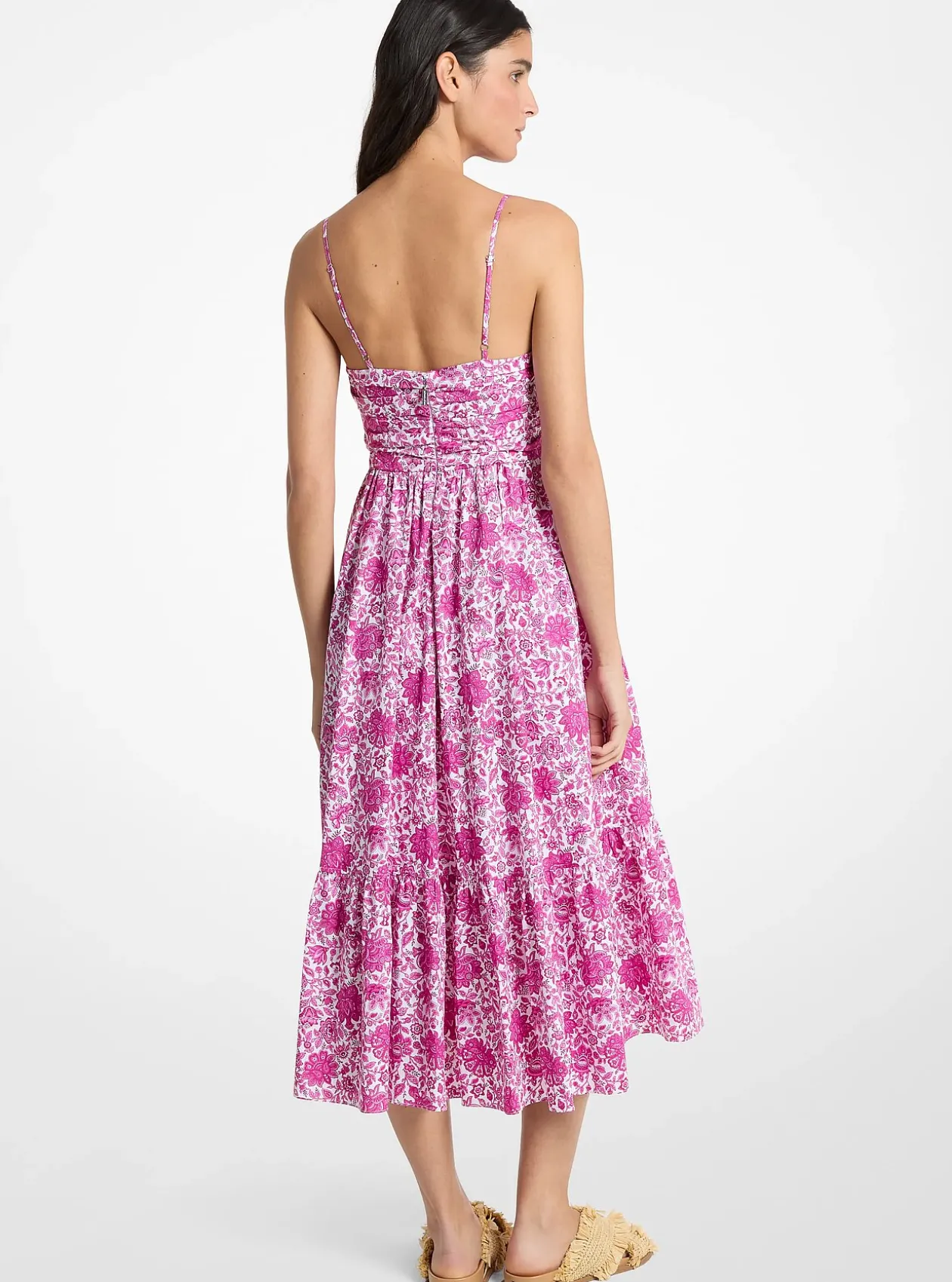 Robe mi-longue en popeline de coton à imprimé floral