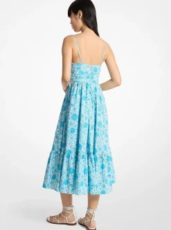 Robe mi-longue en popeline de coton à imprimé floral