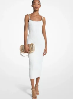 Robe mi-longue en tricot extensible côtelé à maillons
