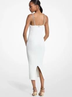 Robe mi-longue en tricot extensible côtelé à maillons