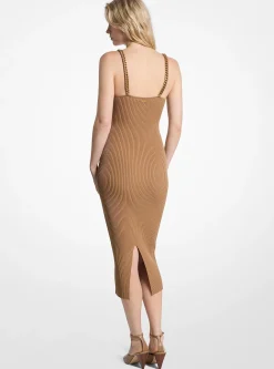Robe mi-longue en tricot extensible côtelé à maillons