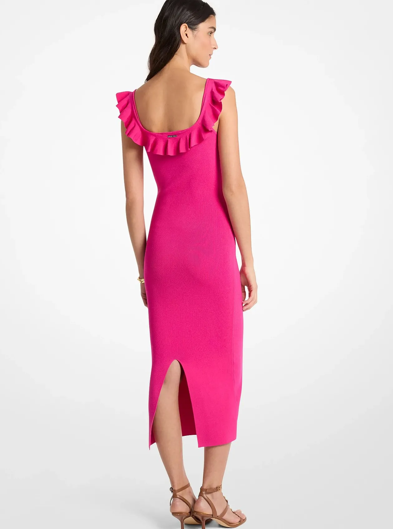 Robe mi-longue en viscose extensible à volants