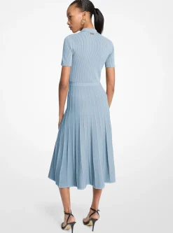 Robe polo mi-longue en tricot côtelé extensible