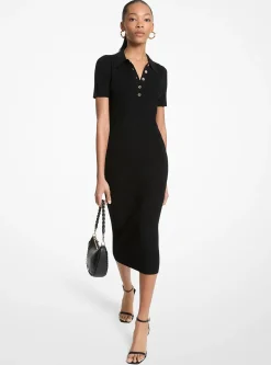 Robe polo mi-longue en tricot extensible