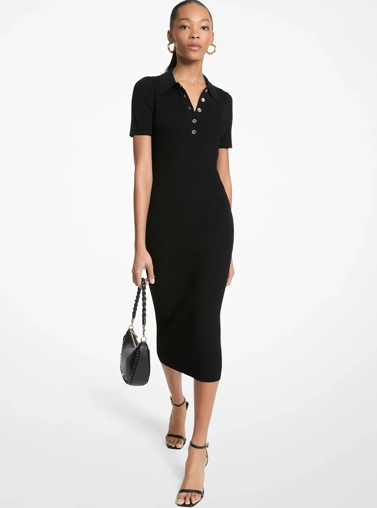Robe polo mi-longue en tricot extensible