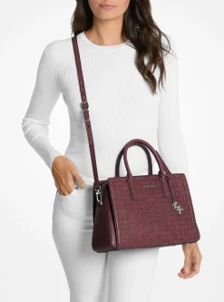 Sac Laila de taille moyenne en cuir bruni à logo en relief