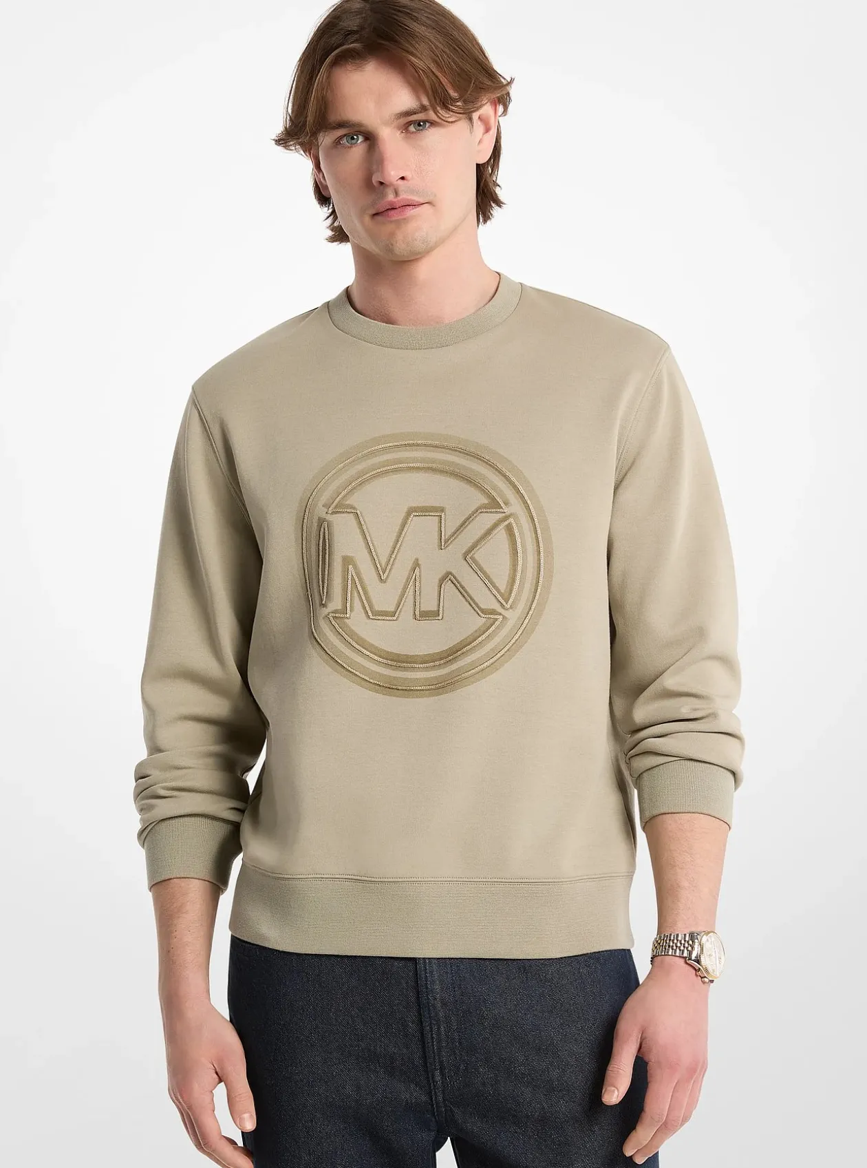 Sweat-shirt ras-du-cou en coton mélangé à breloque logo
