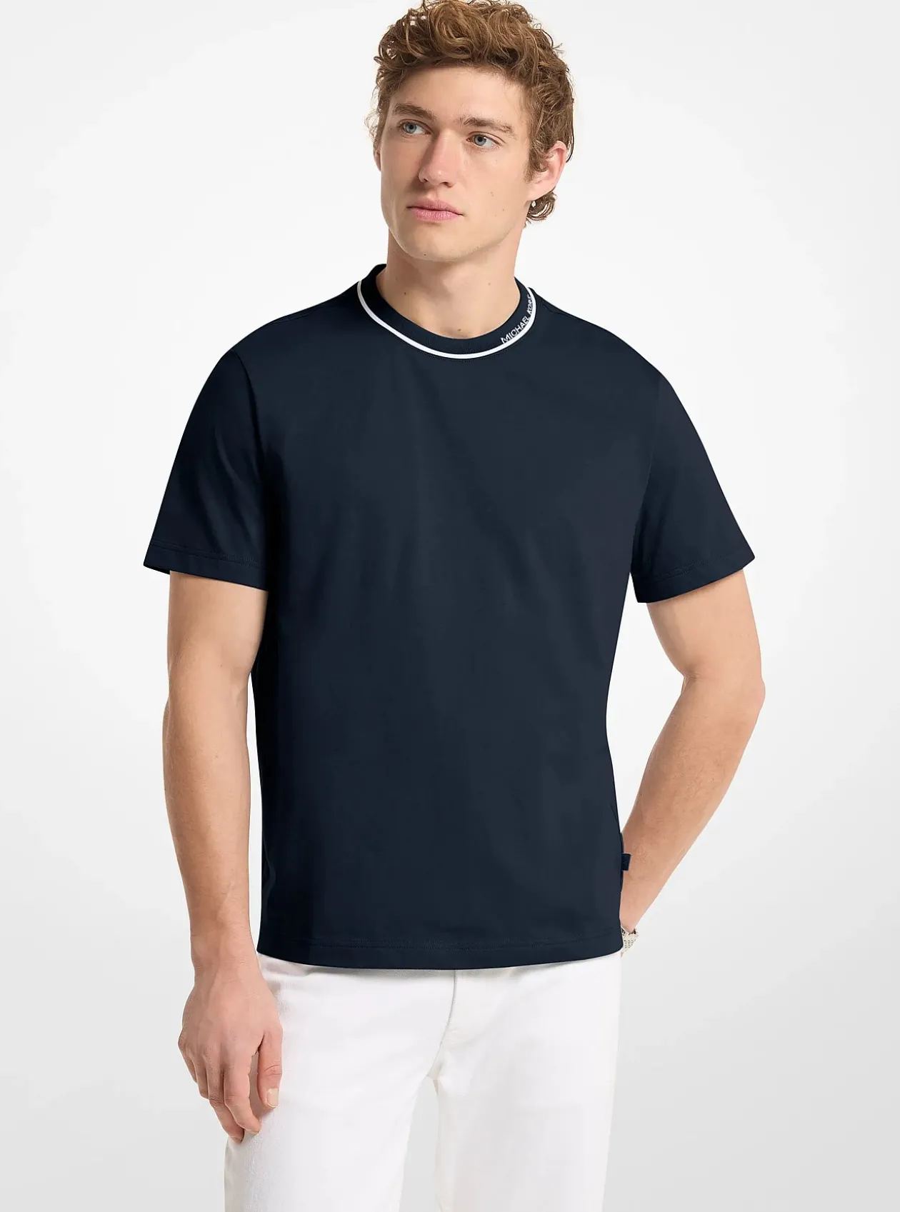 T-shirt en jersey de coton avec bordure à logo