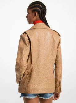 Veste de moto surdimensionnée en cuir froissé